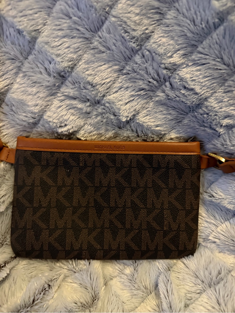 Michael Kors Dark Brown MK Logo Belt Bag with Tan Trim